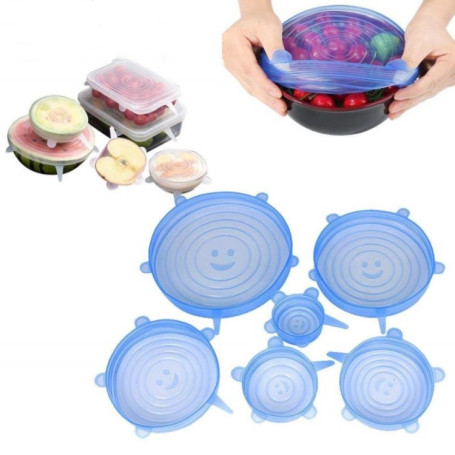 6-Pack Silicone Stretch Reusable Bowl Lids Platters Dishes Jars Food Cover Wrap