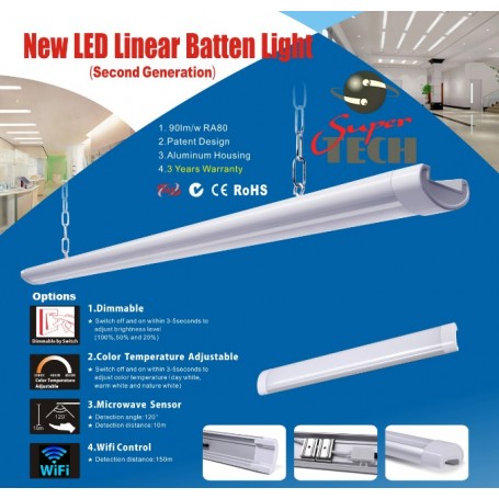40W 1200MM Tri-Proof LED Batten Linear Tube with IP67 Connector, With Microwave Sensor